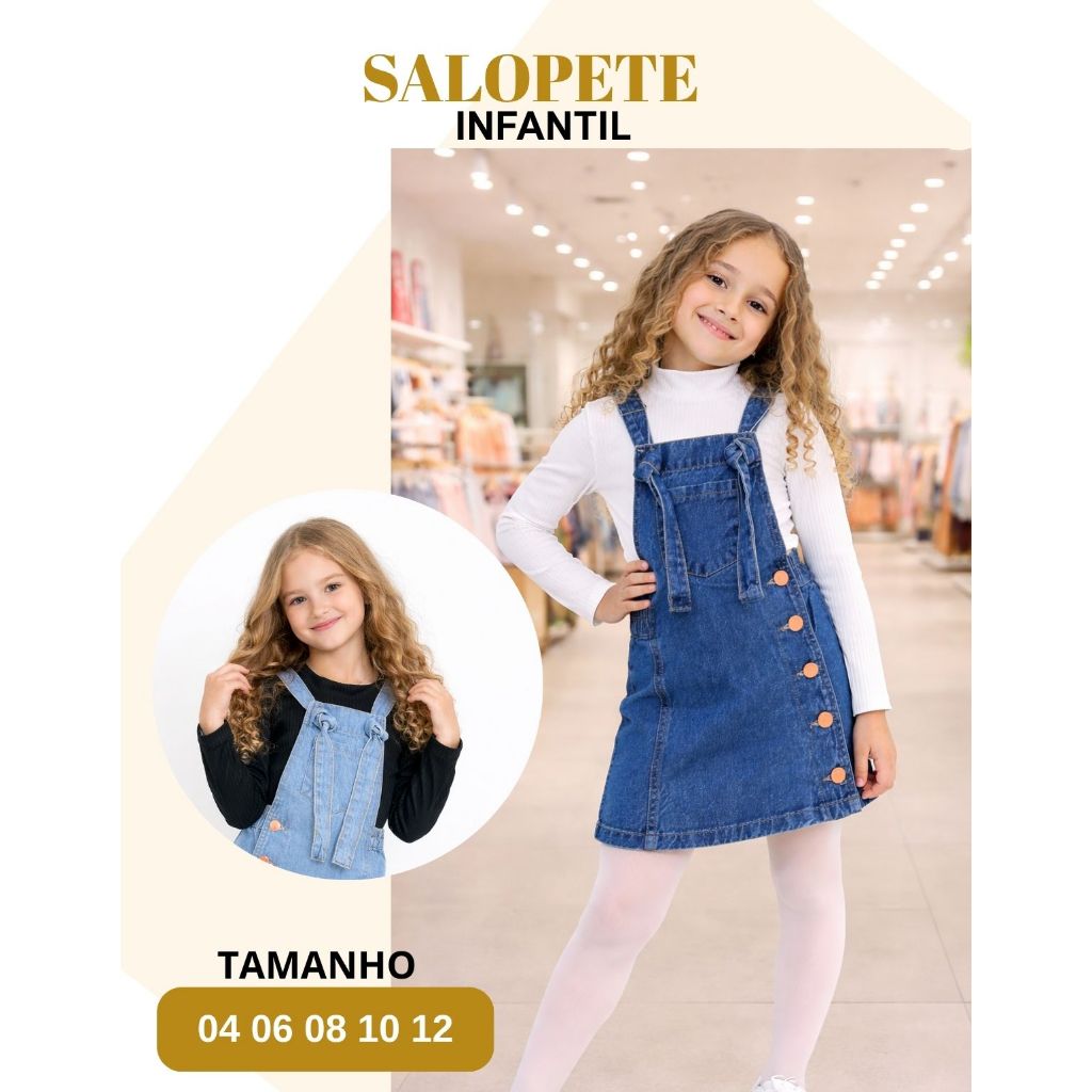Jardineira Salopete Saia Jeans Menina Infantil Juvenil Criança Passeio Festa Aniversário Férias