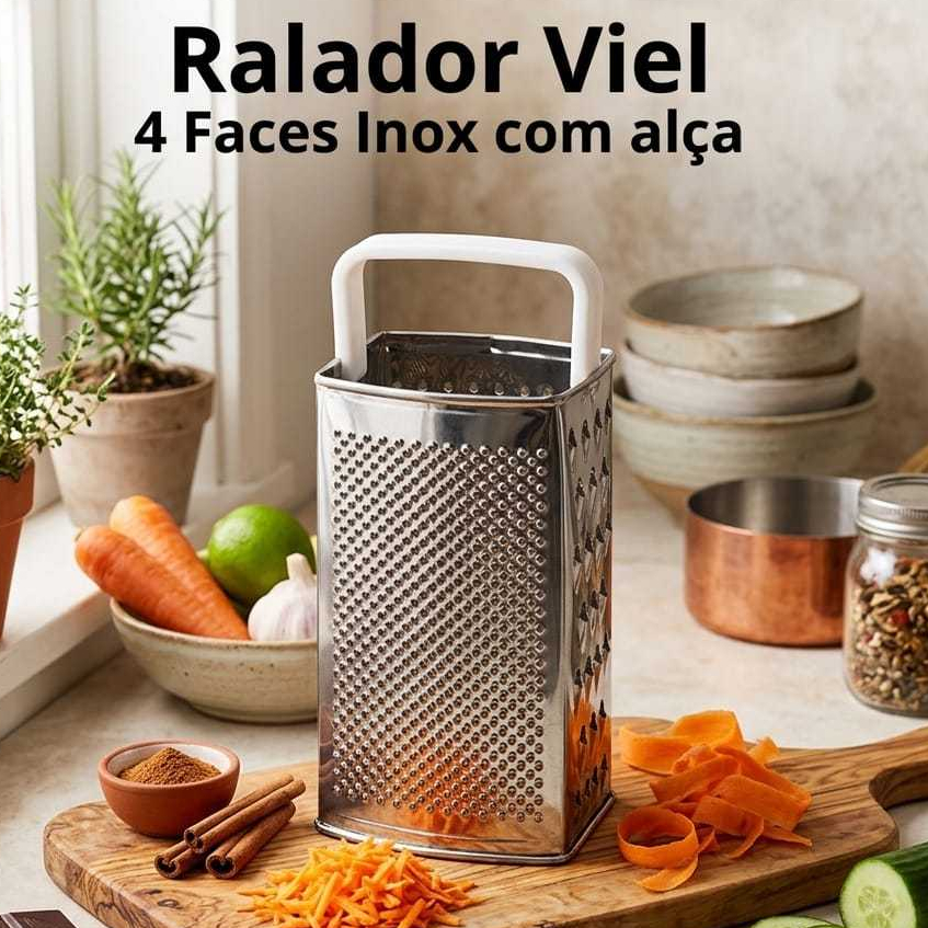 Ralador Fatiador Inox Viel Multifuncional corta legumes e fruta com alça branca
