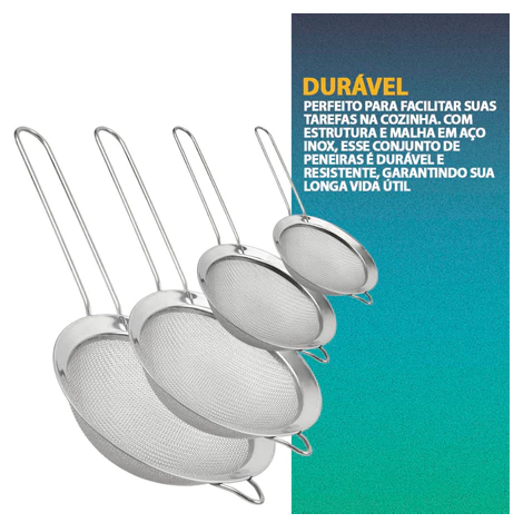 Peneira De Cozinha 8/10/12/14/16/18/20cm - Inox Para Cozinha Drinks Confeitaria Peneirar Açúcar
