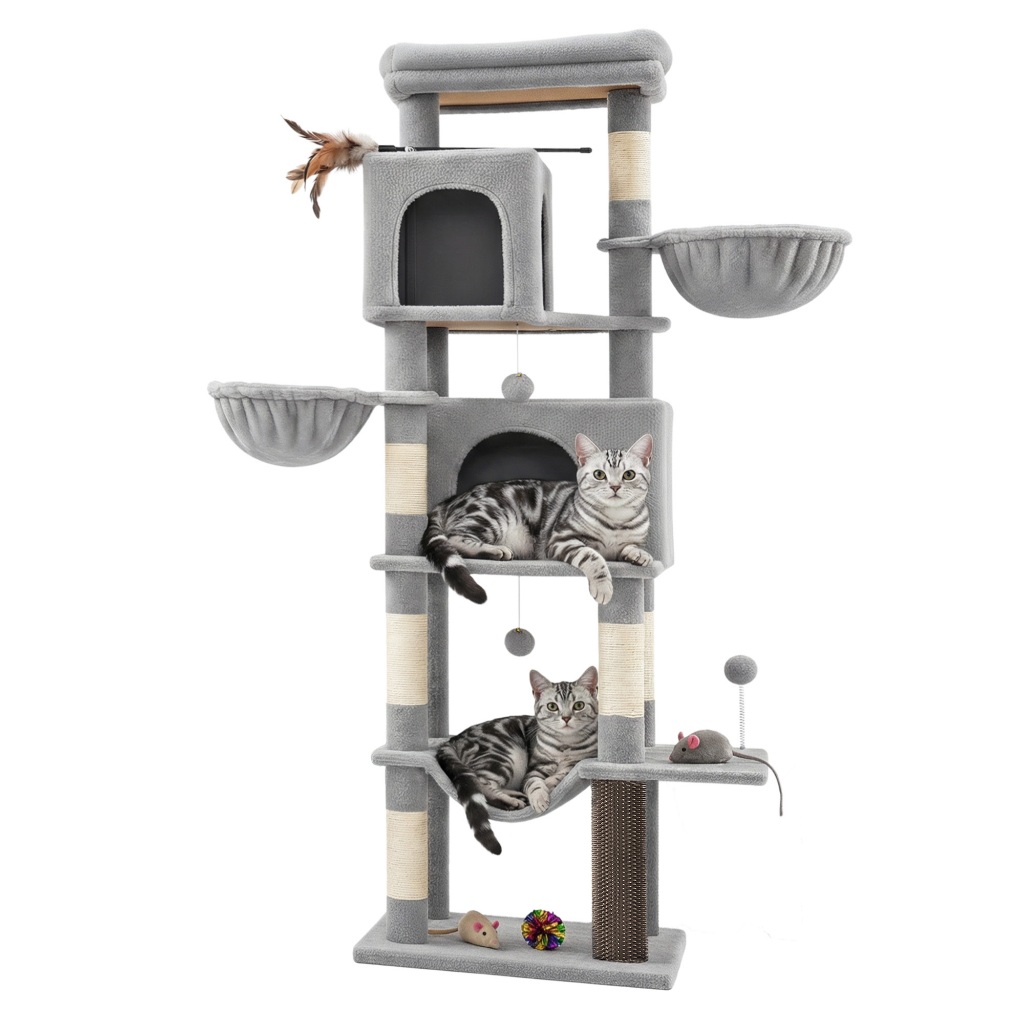 SONGMICS Arranhador para Gatos Grande, Torre de Gato com 2 Cestos, 2 Tocas, Poste de Arranhar, para Gatos de Interior, C