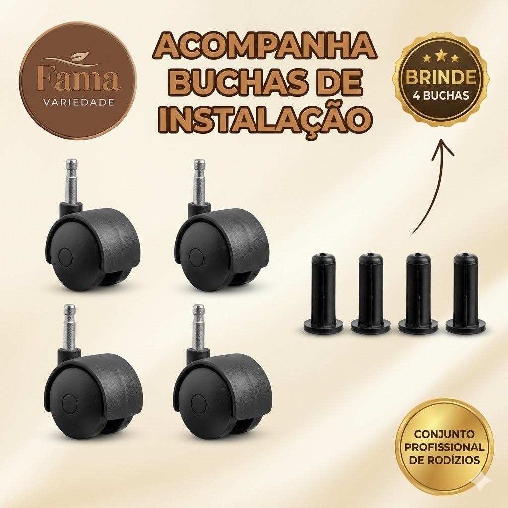 Rodinhas Rodízio Giratórias 40mm Pino 6mm Reforçadas jogo de 4 Unidades Cama Box Fruteira Andador — imagem 2 de 2