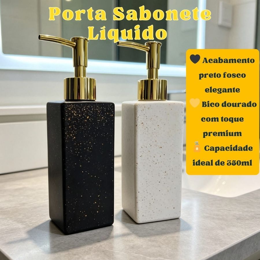 Porta Sabonete Líquido 350ml Branco e Preto Acabamento Sofisticado HOME ART