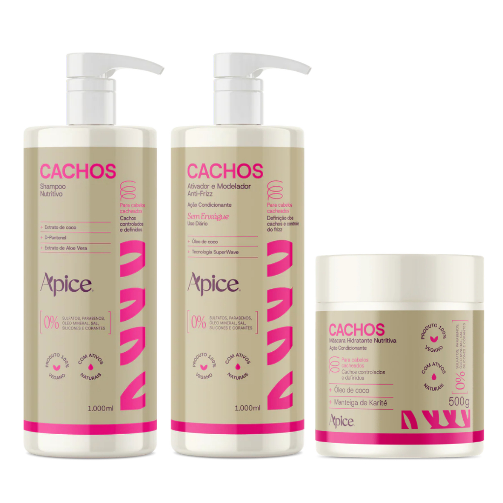 Kit Shampoo 1L, Máscara 500g e Ativador Modelador de Cachos 1L Apse Cosmétics - 3 Itens
