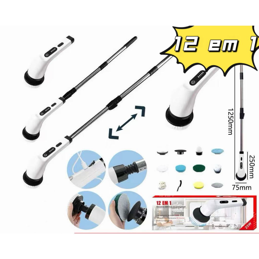 Escova De Limpeza Ajustável Janela Banheiro e Cozinha Ferramenta 12 em 1/ 9 em 1 Recarregável em Oferta na Shopee