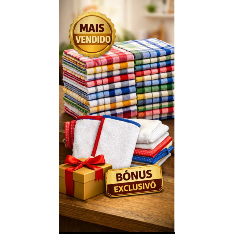 Kit 50 Pano de Prato TradAlgodão Grande 44x65 Pano de Cozinha Pano de Copa Louça Absorvente Estampado Econômico Promoção