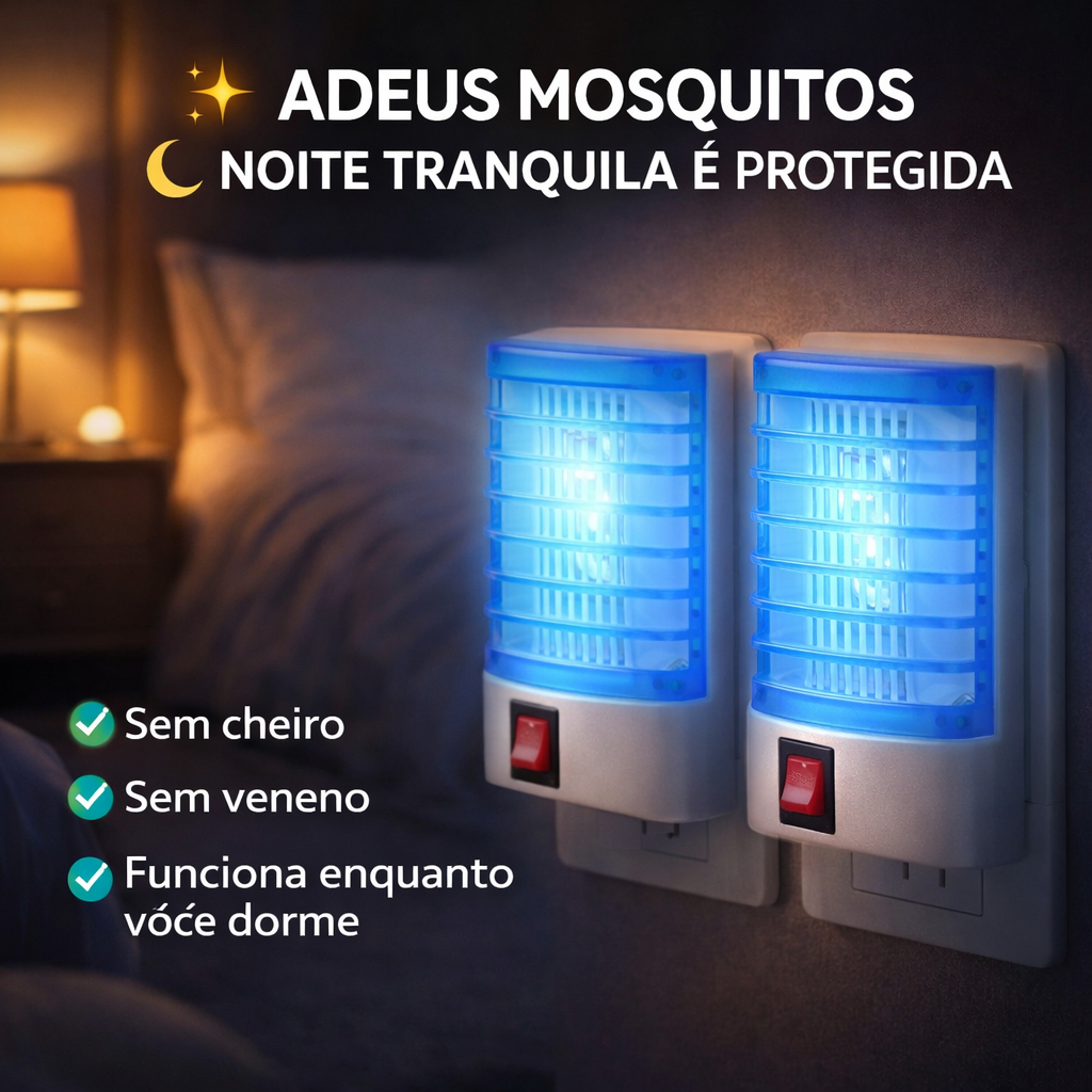KIT 2 Repelente Luminária Ultrassônico Led Mosquitos Tomada Parede Mata Dengue Insetos Pernilongos