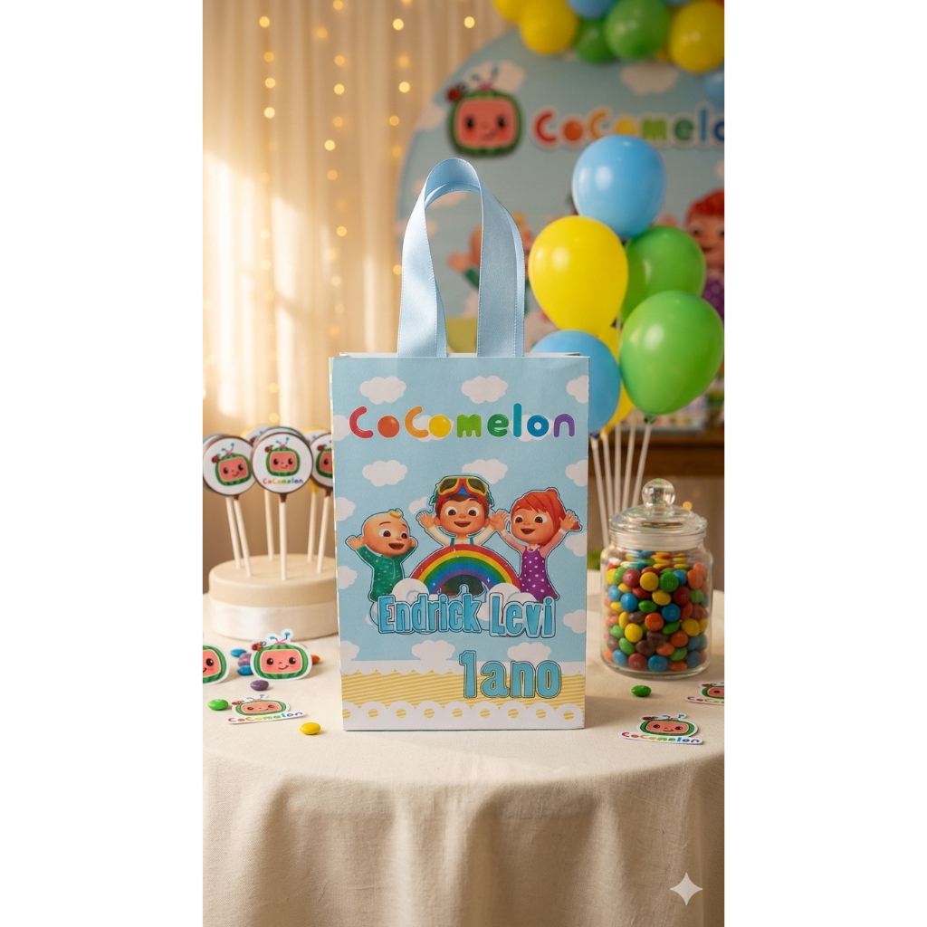 SACOLA COCOMELON PERSONALIZADA AZUL - lembrancinhas mimos personalizados aniversário festa infantil
