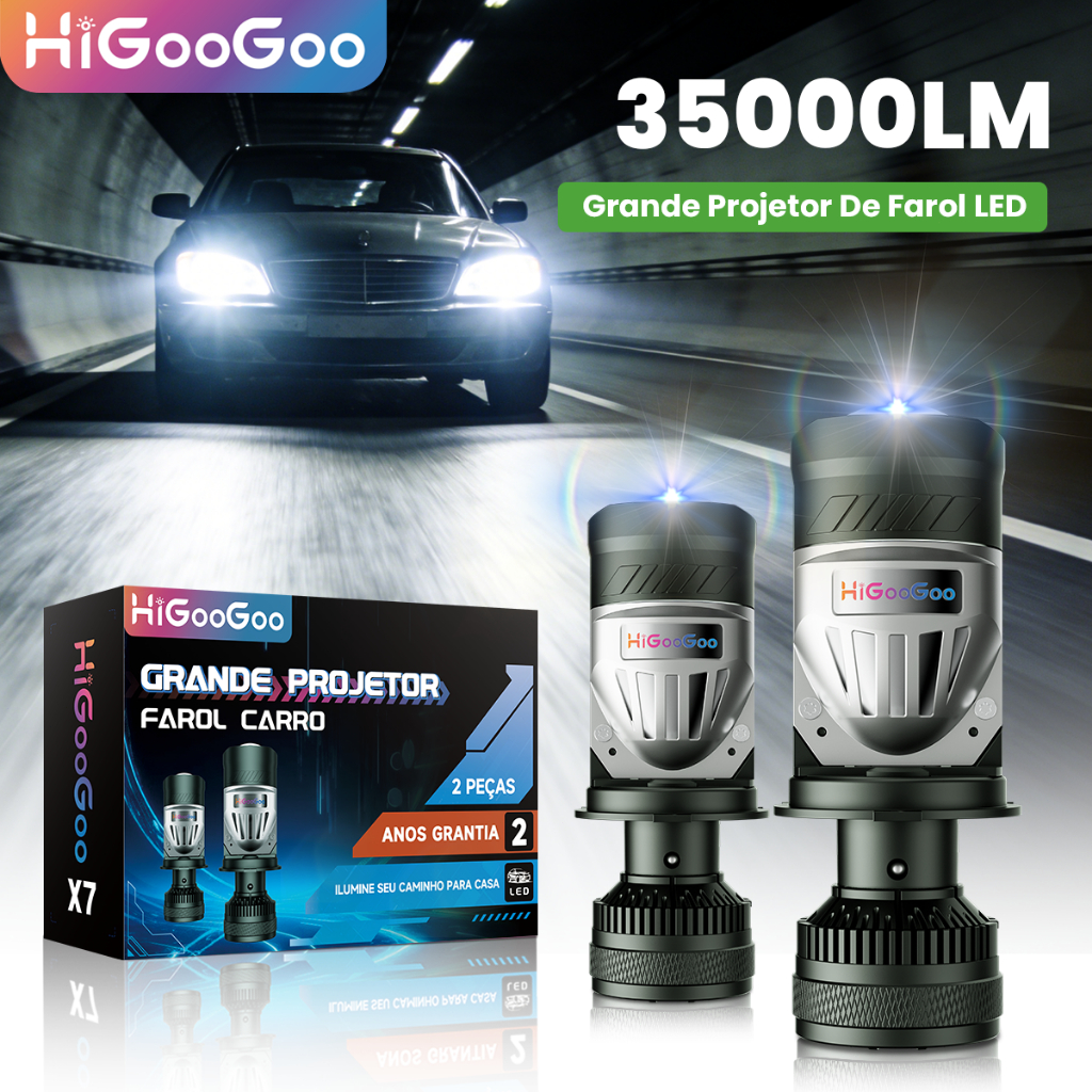 HiGooGoo Par Lente Lâmpadas X7 Farol Grande Projetor Super Led Para Carro 6500K Luz Bem Forte Garantia De Dois Anos H4