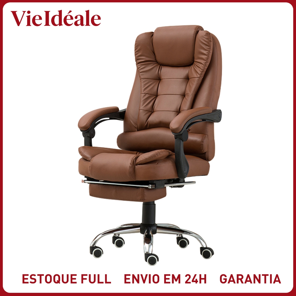 Cadeira de escritório presidente, cadeira de home office com apoio para os pés e encosto ajustável（Preto）