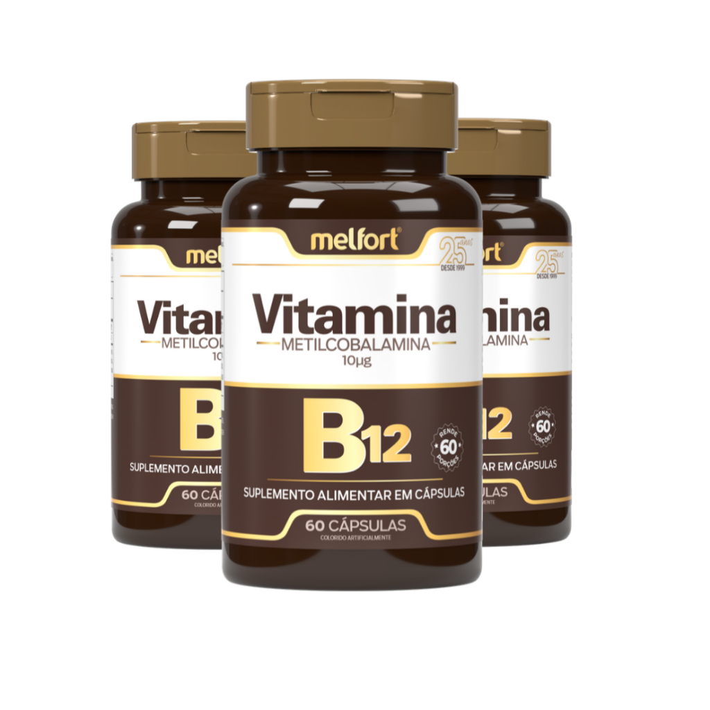 Kit 3x Vitamina B12 Metilcobalamina (60 cápsulas) - Melfort