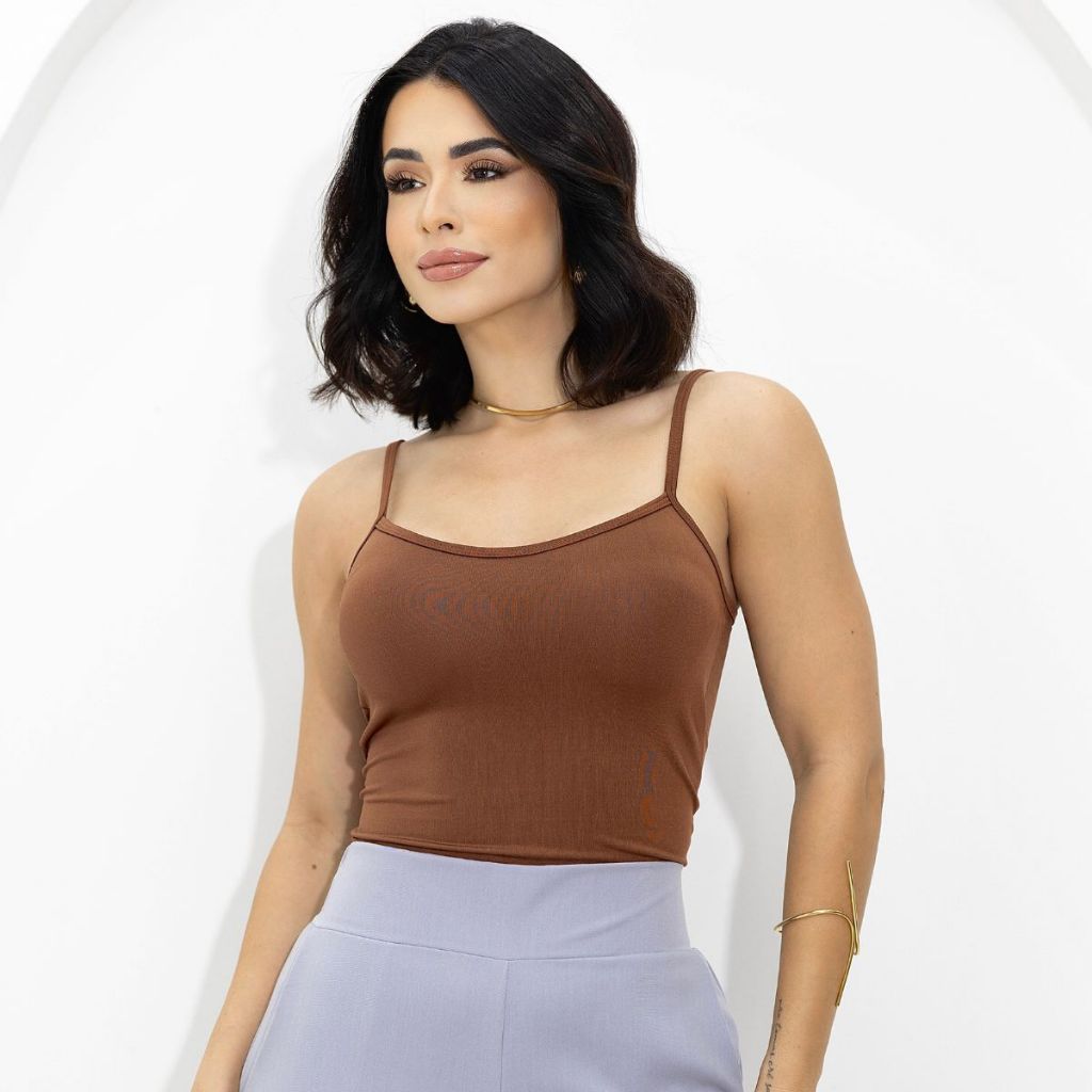 Blusa Regata Feminina Alcinha Regulável Bojo Básica Dia a Dia Confortável