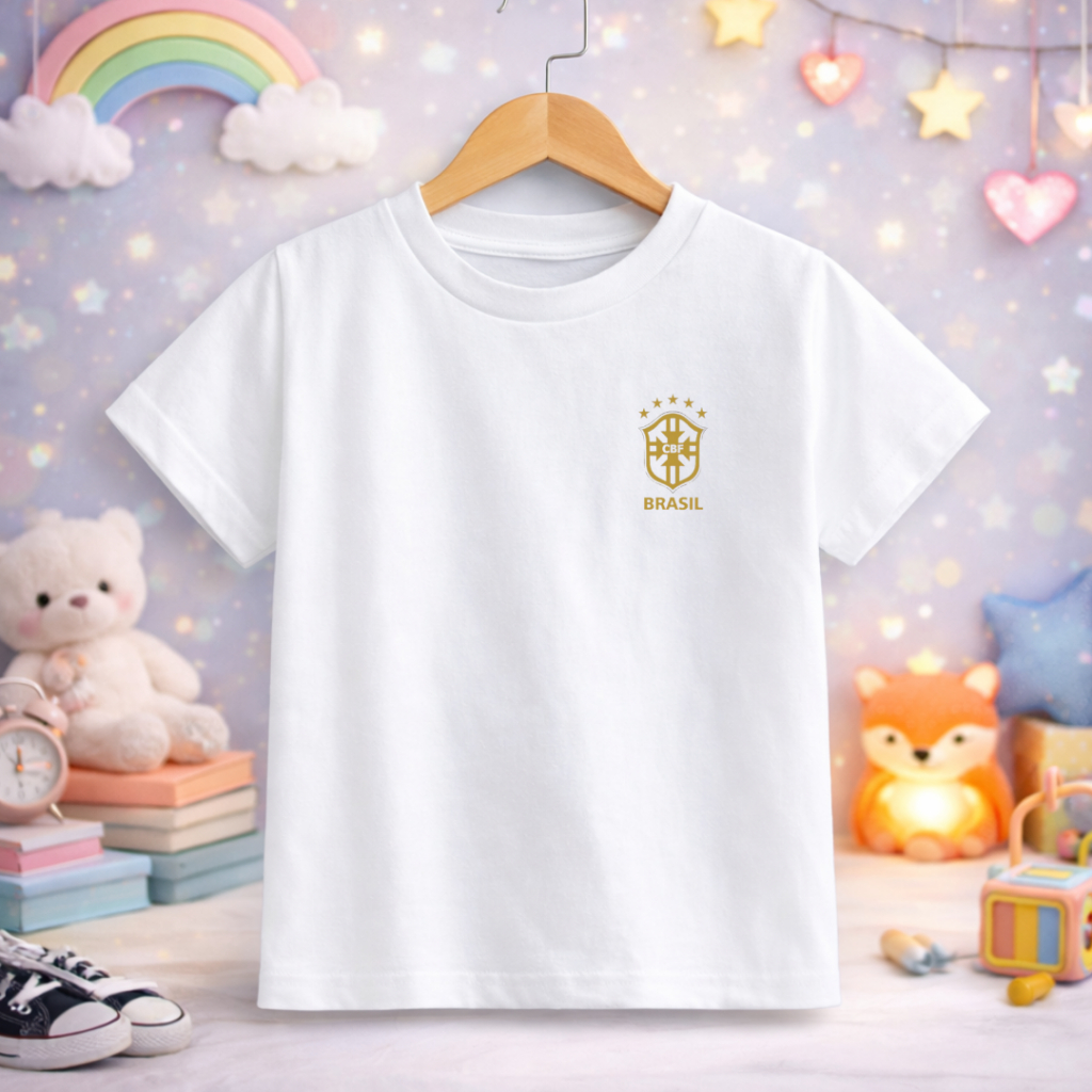 Camiseta Infantil Unissex Seleção Brasileira Brasil Estampada Copa Do Mundo 100% Algodão