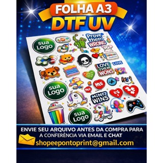 Adesivo DTF UV A3 | Alta Qualidade | Pronto para Aplicar - ENVIAR ARQUIVO NO CHAT em Oferta na Shopee