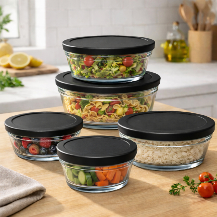 Conjunto de Potes de Vidro com Tampa – 5 Peças | Herméticos e Resistentes em Oferta na Shopee