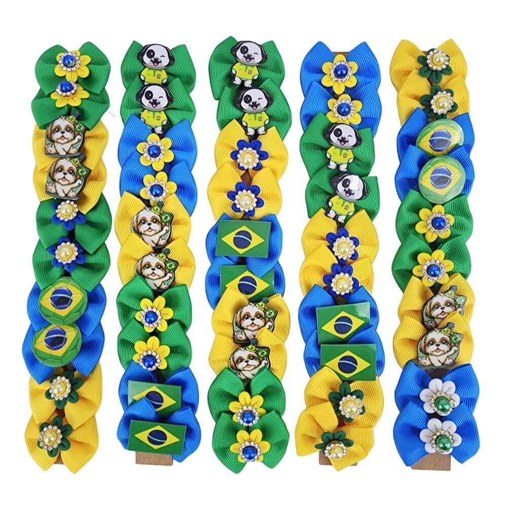 Kit Lacinhos P/ Banho E Tosa Pet Shop Acessórios - Brasil Copa do Mundo