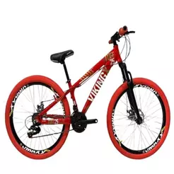 Bicicleta VikingX Aro26 Tuff25/30 21V Roda Vmaxx Cambio Shimano Freio a Disco Pneu Vermelho - Vermelha