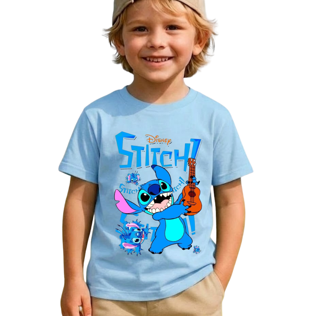 Camiseta Infantil Stitch Menino 100% Algodão Estampa Azul Tamanho 02 ao GG Oferta
