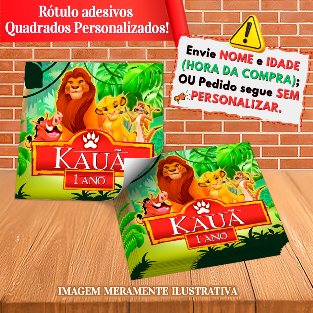 Adesivos Quadrados Personalizados Rei Leão