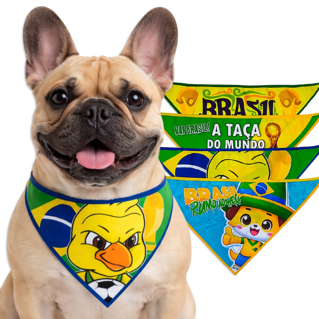 Bandana Pet Copa do Mundo Brasil Macho e Fêmea para Cachorro e Gato Estampada Sortida
