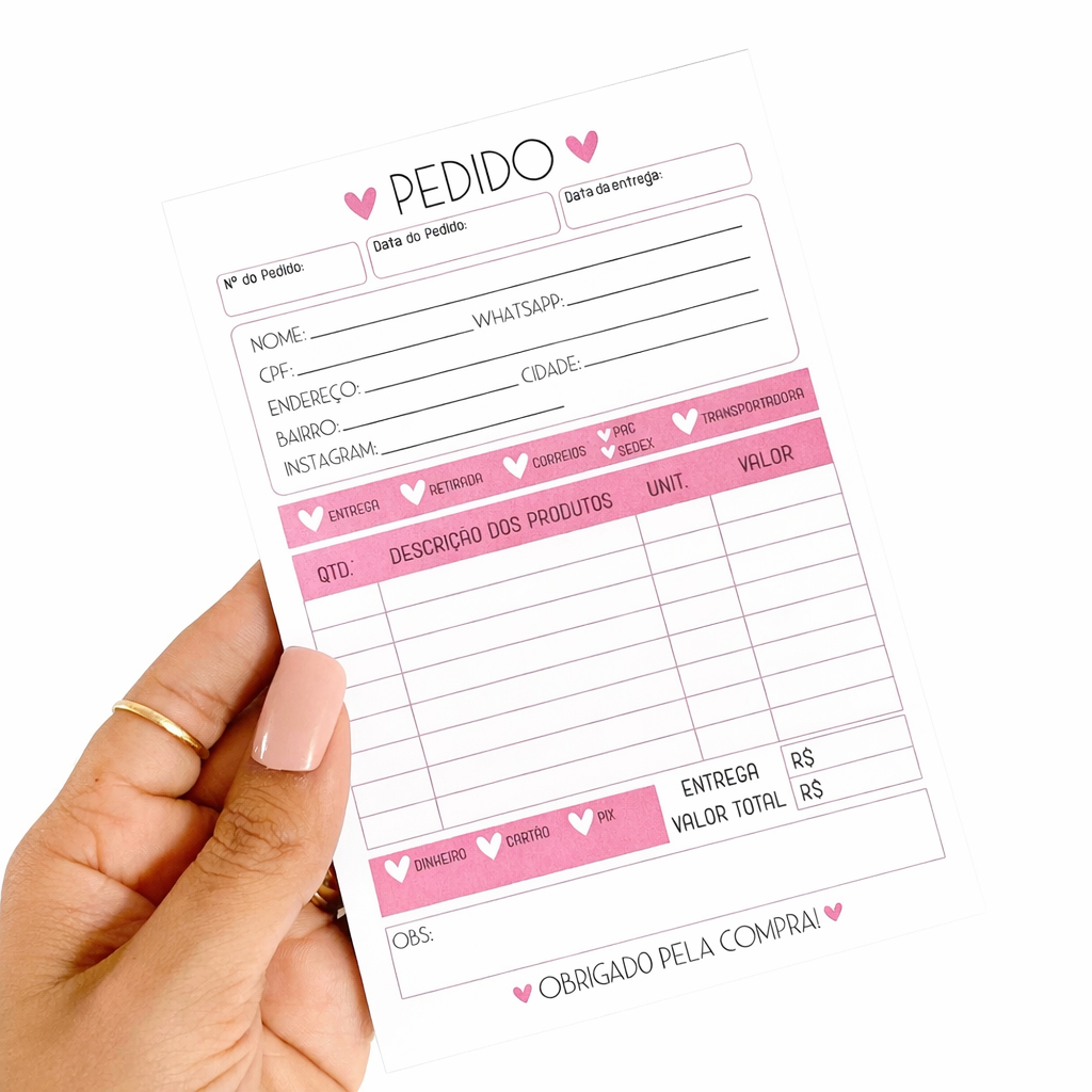 Bloco de Pedido - Talão de Pedido - 100 folhas - A6 folhas Coloridas