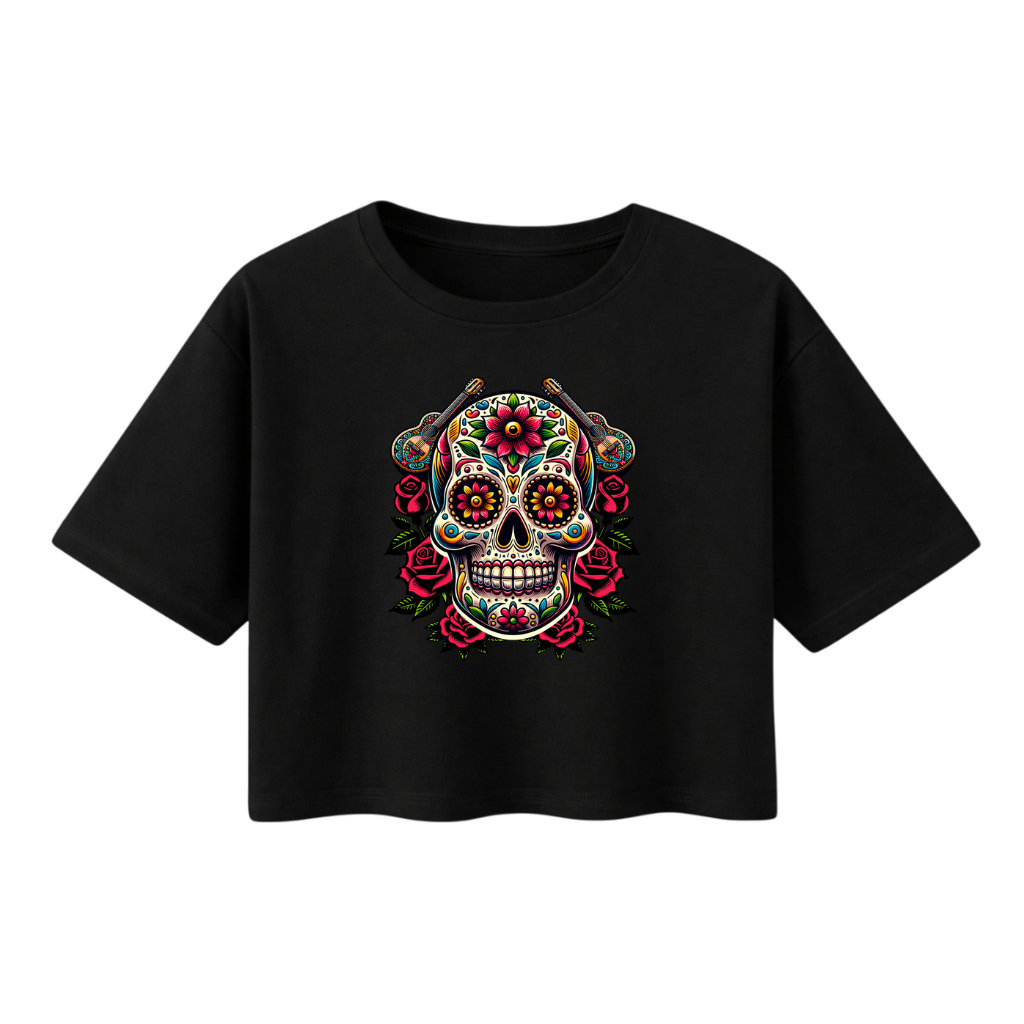 Cropped Caveira Mexicana Cropped Camiseta Soltinho Algodão P ao G3