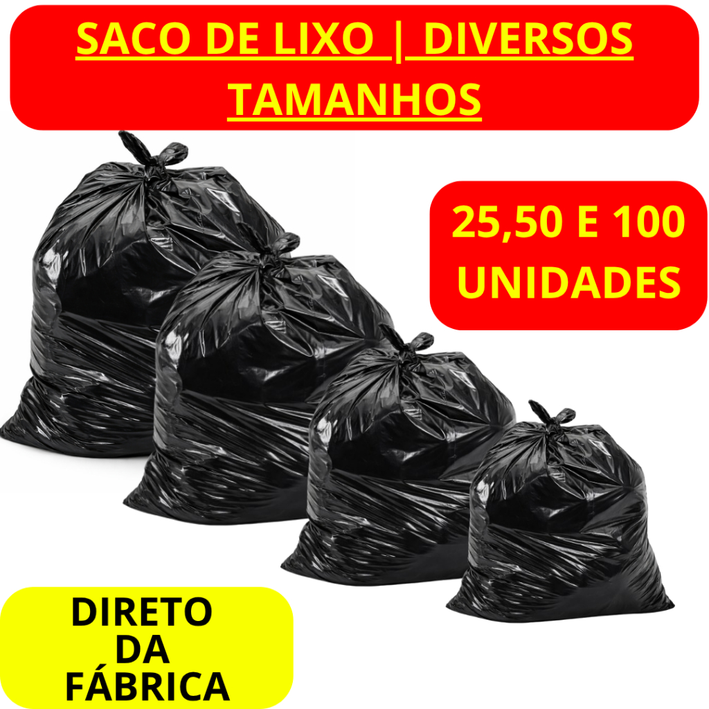 Saco de Lixo Preto Resistente 20 40 60 e 100 Litros 25 50 100 Unidades | Cozinha Banheiro Escritório