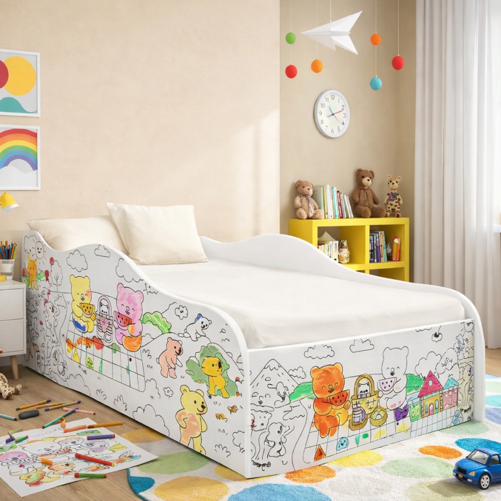 Berço Mini Cama Carro Colorê Quarto Bebê Infantil Urso Para Pintar Proteção Lateral Diversão Sono