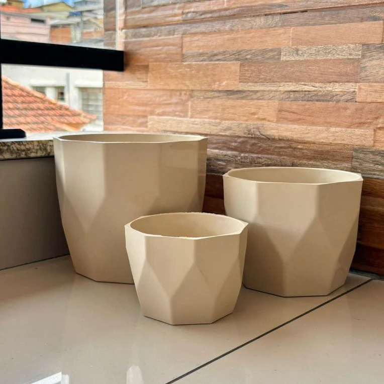 Kit Jogo 3 Vasos para Plantas Decorativo Cachepô Liso Injetado Centro Mesa Suculentas Cactos