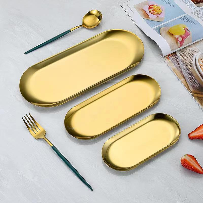 Bandeja Aco Inoxidavel Luxo Alimentos Dourado 18x8.5cm