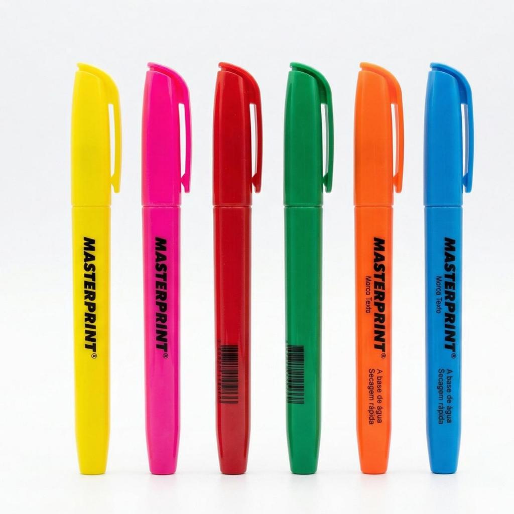 Kit Marca Texto Masterprint 6 Cores Vibrantes Neon Ponta Chanfrada Escolar Escritório