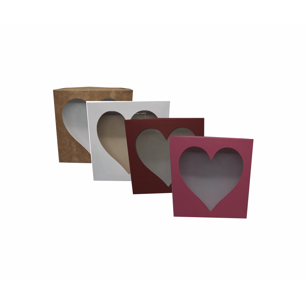 Caixa de papel CORAÇÃO VISOR- Várias Cores-15X15X4 (cm) - 10/20/30/40/50 Unidades