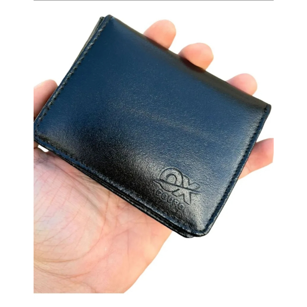 Carteira Masculina De Couro Modelo L, Com Plástico Para Rg, CPF removível, Porta Moedas Em Ziper