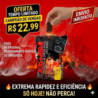 Carvao vegetal hexagonal Zumba 500g p/ defumação de ervas / resinas 32 unidades longa duração s/odor em Oferta na Shopee