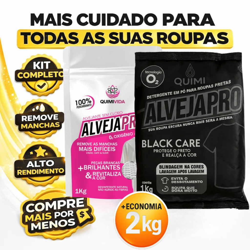 Kit Percarbonato de Sodio Tira Manchas Roupas Brancas Pretas e Coloridas 2kg