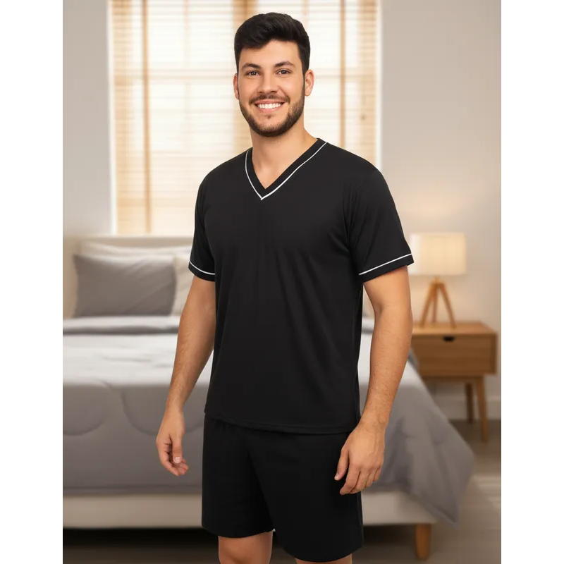 Pijama Masculino de Verão Conjunto de Dormir Calor Estampado Super Men Camisa e short Manga Curta