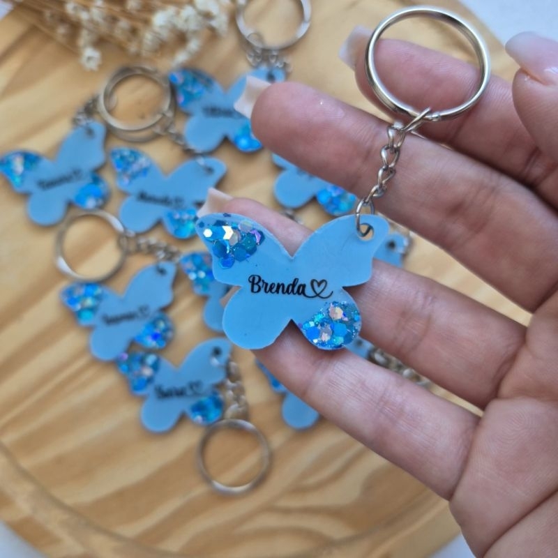 Chaveiro Borboleta AZUL personalizado com Nome | Resina | Lembrancinha/Aniversário/ Brinde