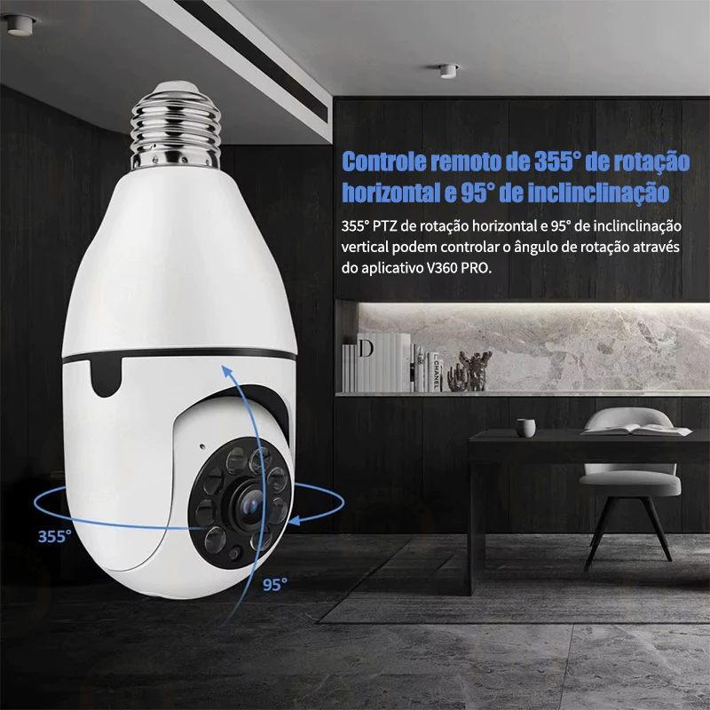 Câmera de Segurança WiFi Full HD 360° com Microfone e Lâmpada Sem Fio — foto 8