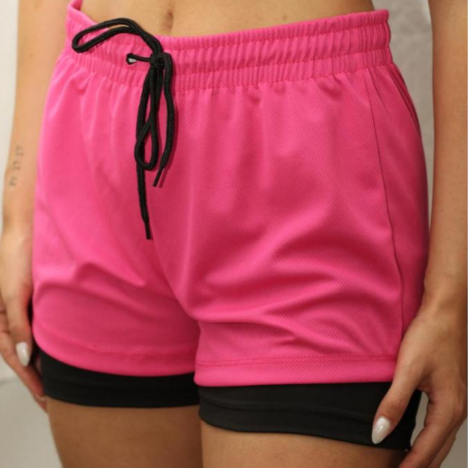 Kit 2 Shorts Feminino Compressão 2 em 1 p/ Academia Corrida Caminhada