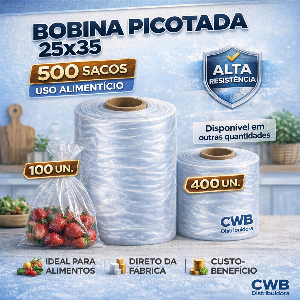 Bobina Plástica Picotada 25x35 com 500 Sacos Uso Alimentício Embalagem em Oferta na Shopee