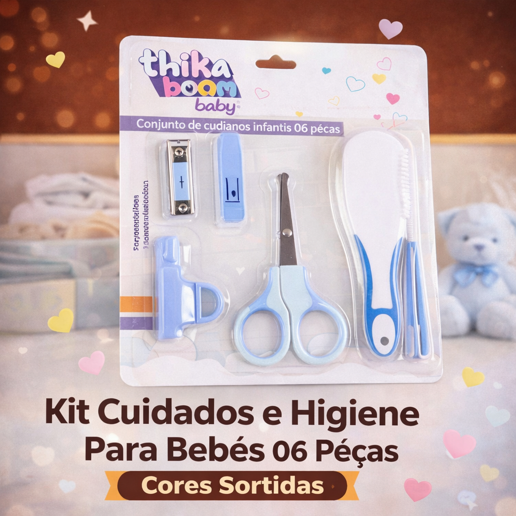 Kit Higiene Cuidados do Bebê 6 Peças Completo Essencial tesoura-cortador-escova-pente-lixa Sortido