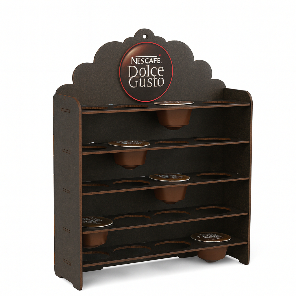 Porta Cápsulas Nescafé Dolce Gusto e 3 coração Madeira Escura Organizador p/20 capsulas