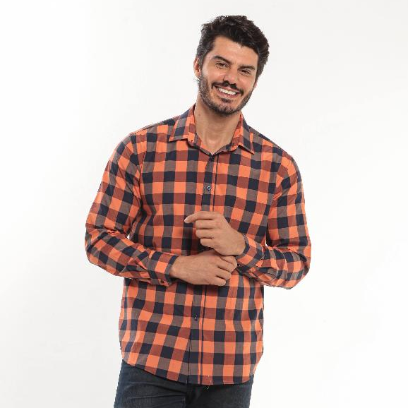 Camisa masculina casual xadrez de manga comprida