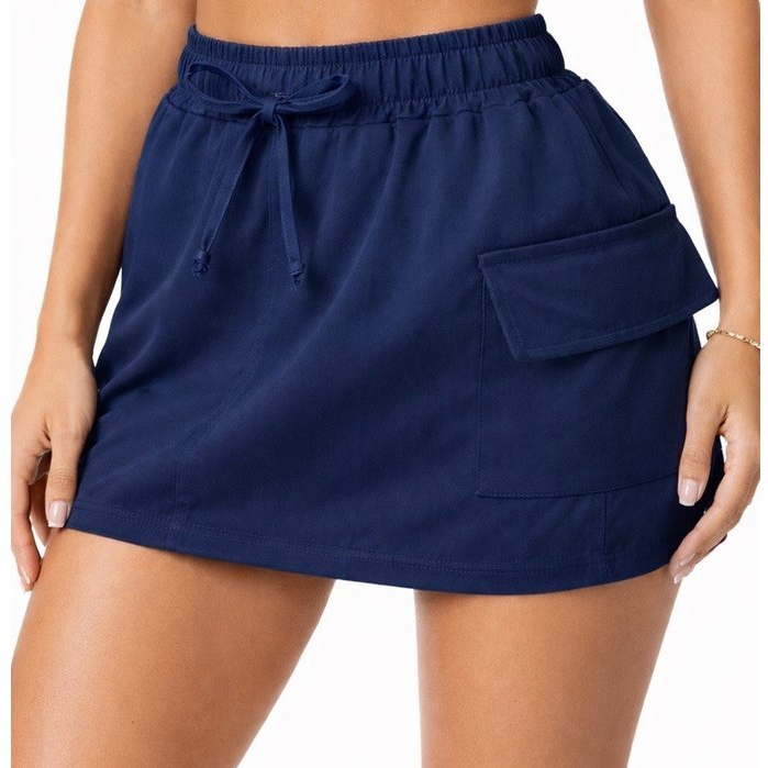 Saia Cargo Curta Feminina Alfaitaria com Bolsos Tecido Leve  Moda Casual Moderna