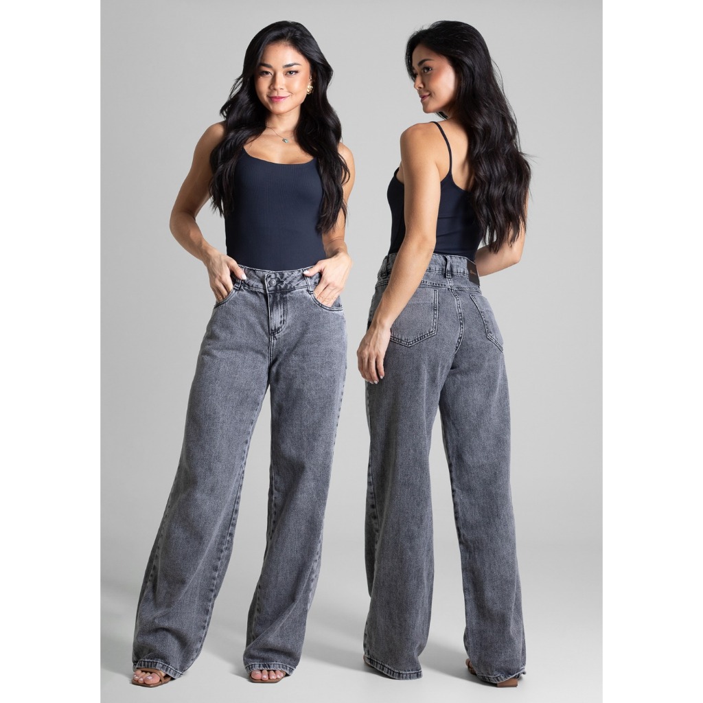 Calça Jeans Feminina Sawary Wide Leg Grafite - 282667
