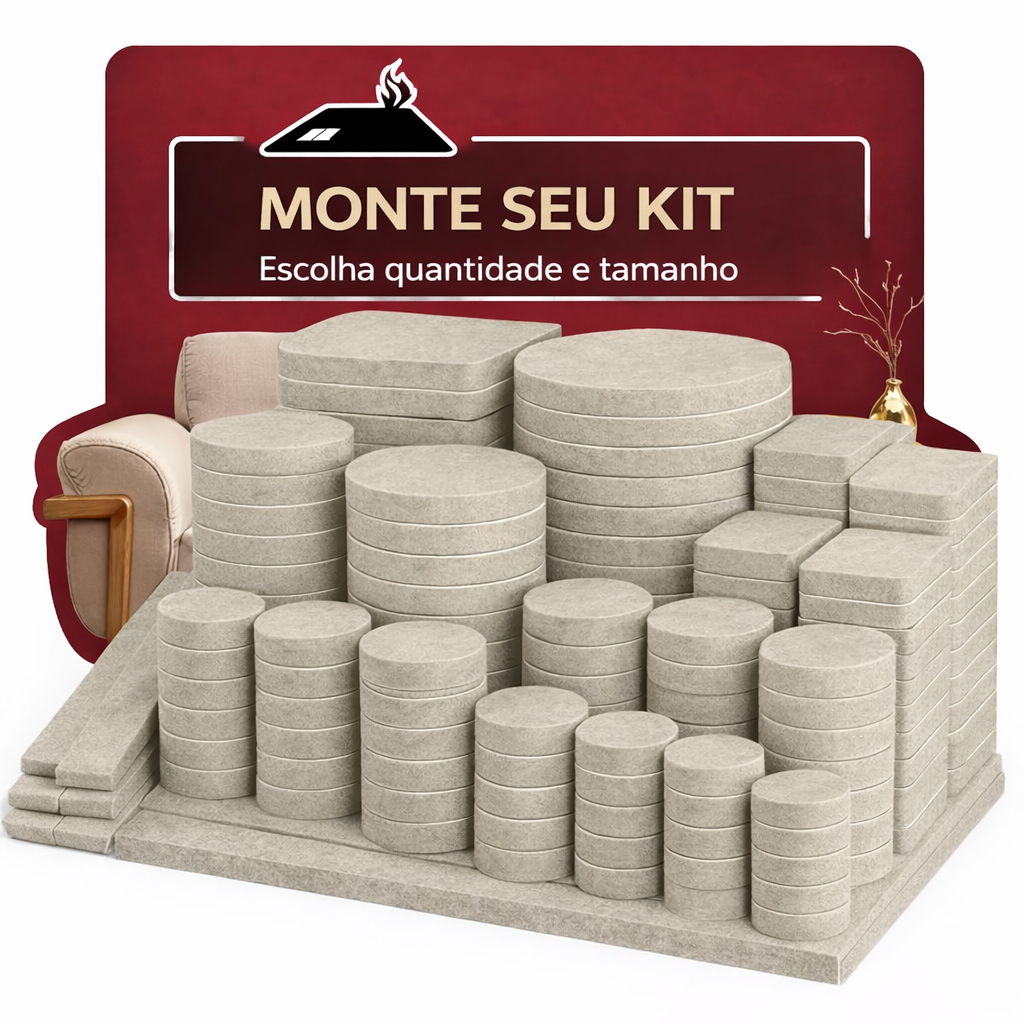 Protetor Feltro para Móveis Autoadesivo | Monte seu Kit | Redondo Quadrado Retangular | Protege Piso e Evita Riscos