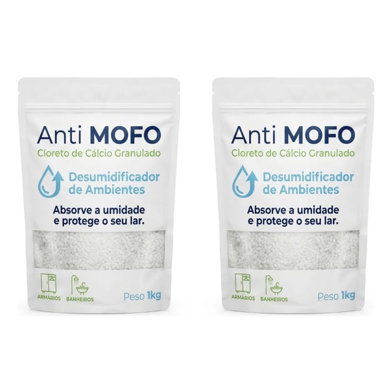 2 kg Refil Anti mofo | Desumidificador Guarda Roupas e Armário | Cloreto de Calcio Granulado