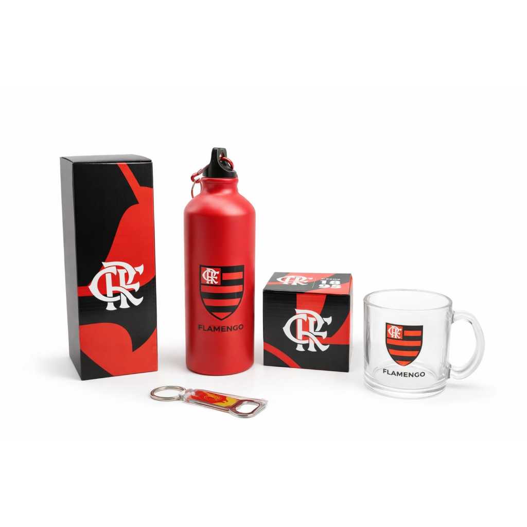 Kit Presente Dia dos Namorados Flamengo Pais Natal Caneca Chaveiro Garrafa