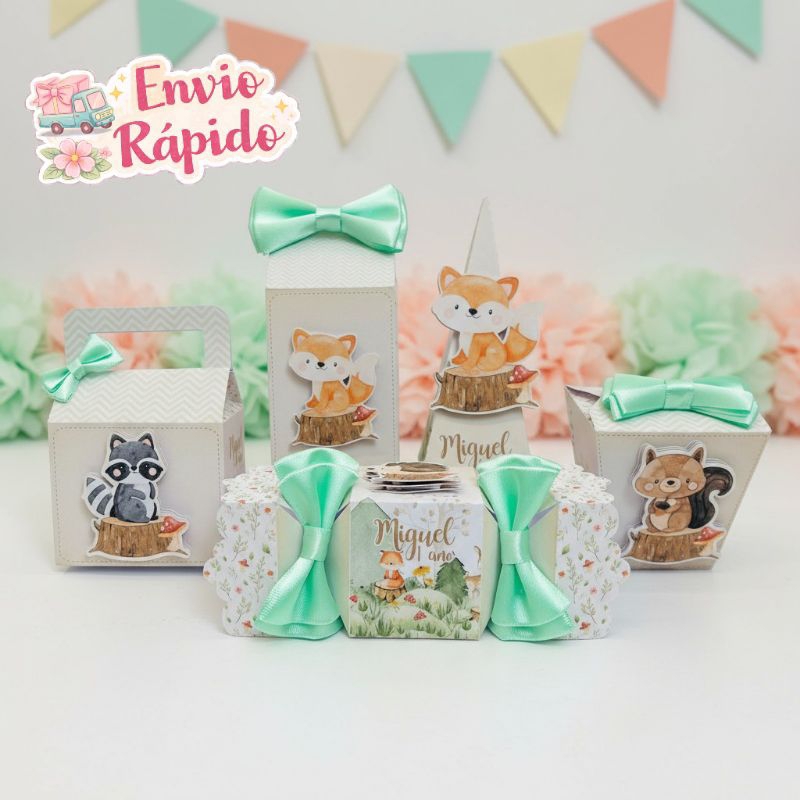 Kit Caixas Bosque Encantado Menino - Lembrancinha Personalizada Aniversário Infantil