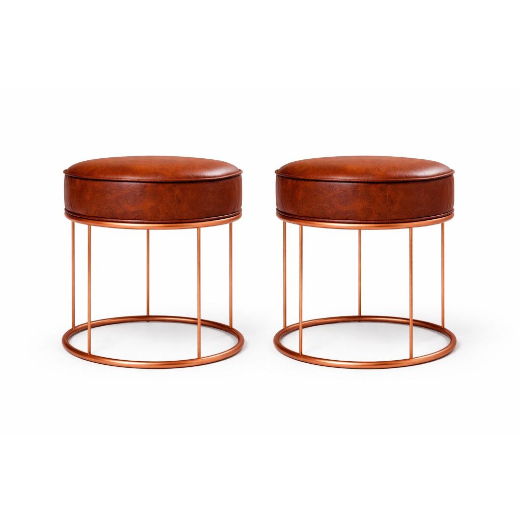 Conjunto Kit Puff Banqueta Base De Ferro Premium Sala Lateral - Doc