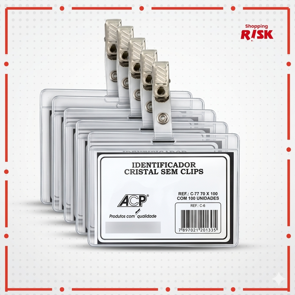Crachá Horizontal 7x10cm ACP Cristal COM PRESILHA Jacaré ATACADO C-7